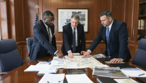 a view inside a conference room the