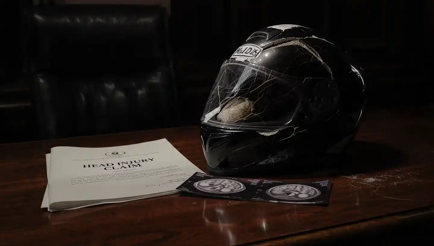 a still life photo on an evidence table motorcycle accident lawyer in Richmond, VA